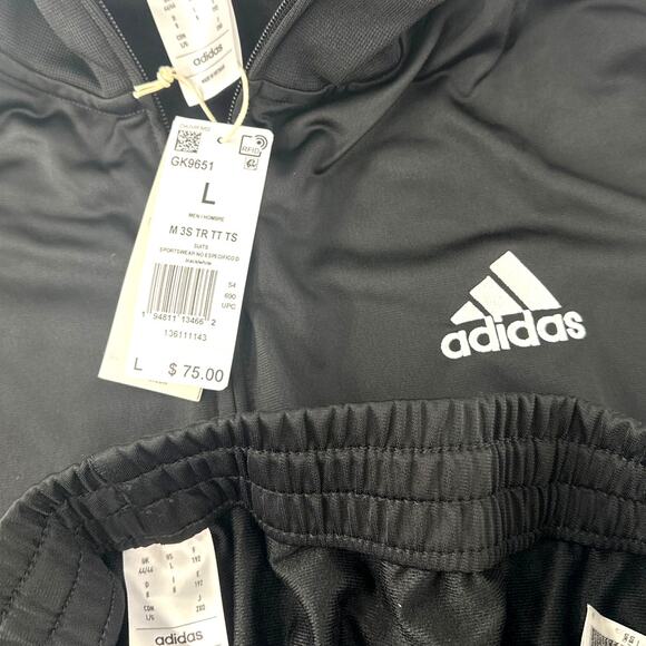 Adidas Men's Black White Essentials 3-Stripes Classic Track Suit Size L - Picture 9 of 11